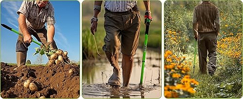 Miniatura 8 de Rastrillo de mano pequeño rastrillo de jardín, mango ajustable, cultivador de mano de jardinería, herramienta de jardín con mango antideslizante,