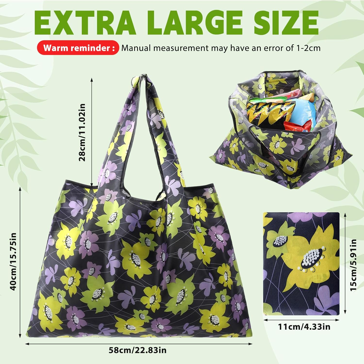 15 Pcs Extra Large 55lbs Foldable Reusable Grocery Bag 210d Large Tote Oxford Shopping Washable Bags for Women