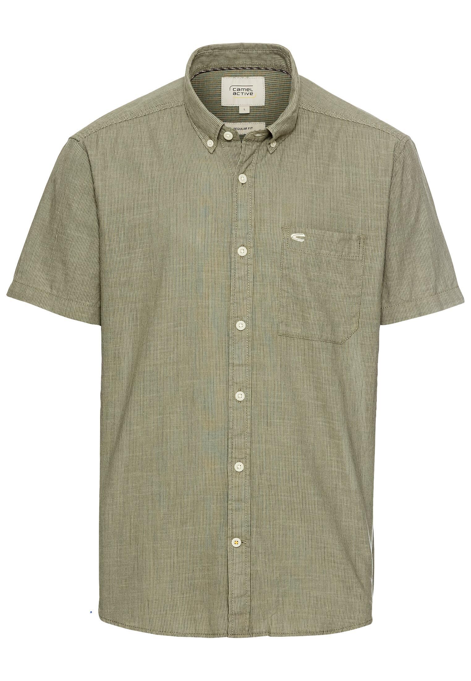 camel active Men's Short Sleeve Shirt with Textured Pattern, Dark Green, XXL