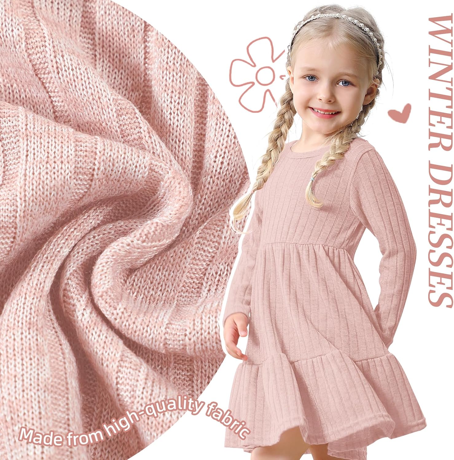 Toddler Baby Girl Long Sleeve Dress Girls Knit Sweater Dresses Tiered Kids Swing Holiday Clothes Fall Winter - Image 3