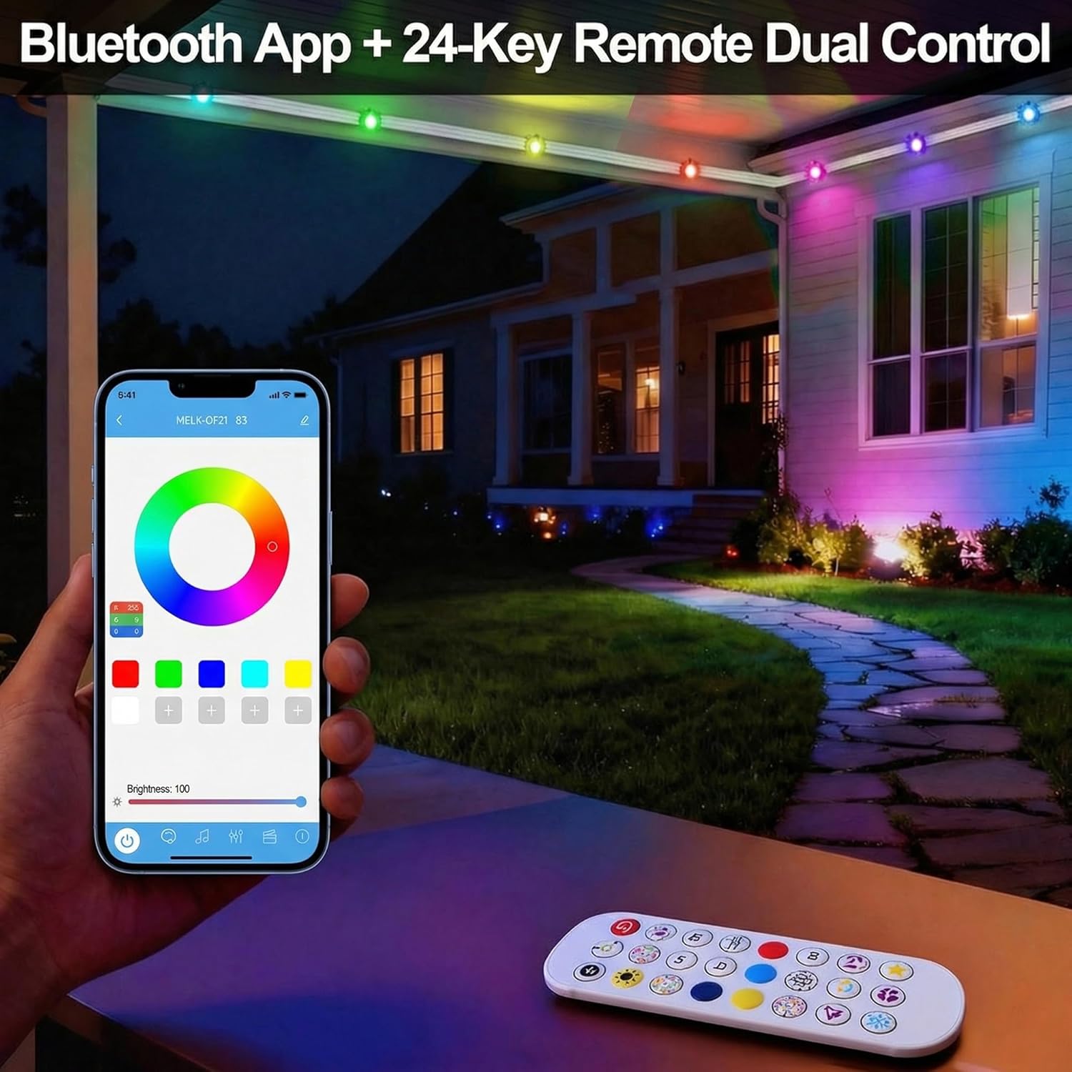100ft RGB|C Permanent Outdoor Eaves Lights, MOCMO Home App & Remote Control, IP67 Waterproof LED Rain Gutter Lights for Year-Round Christmas Halloween, Music Sync, Smart Timer Schedule