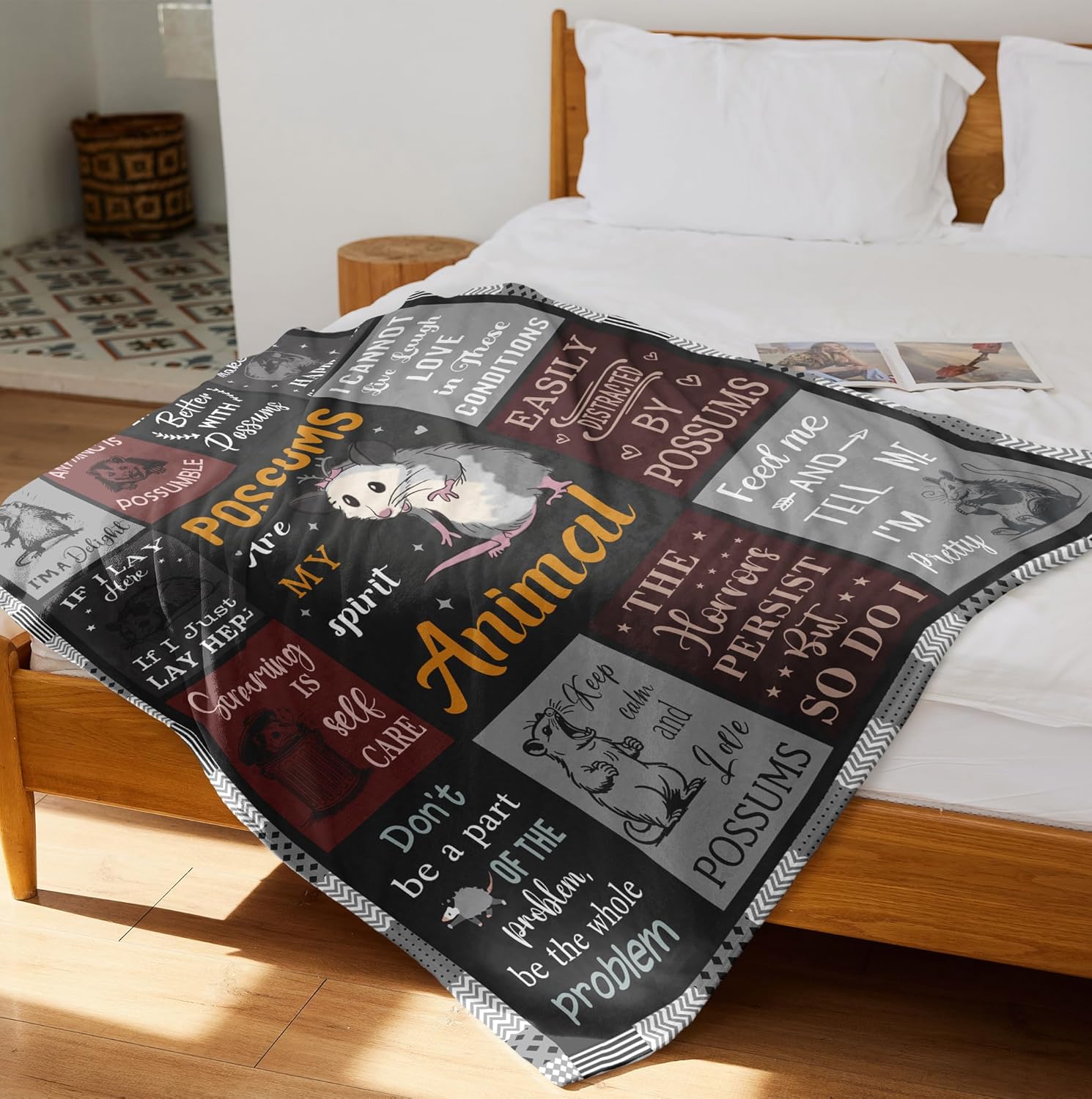 Punofell Unique Possum Gifts for Woman/Men, Opossum Gifts for Girls/Boys, Blanket for People Who Love Possums, Possum Birthday Present for Friends/Families 50"X60" - Image 3