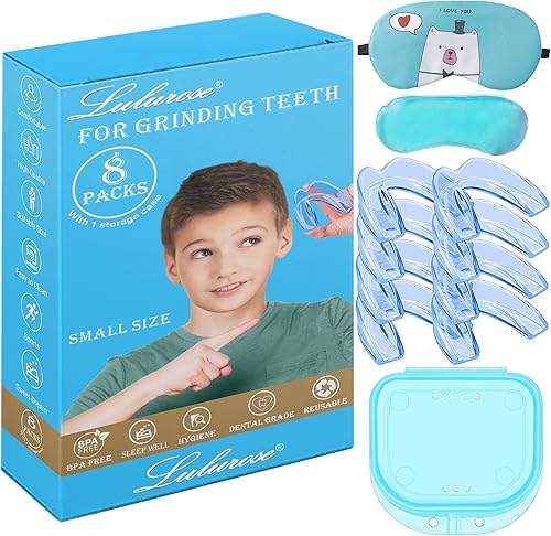 Protector nocturno para niños para rechinar dientes, paquete de 8 protectores nocturnos moldeables para apretar los dientes, protector cómodo,
