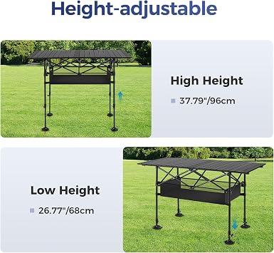 ALPHA CAMP Adjustable Camping Table with Storage for Grill Travel Picnic