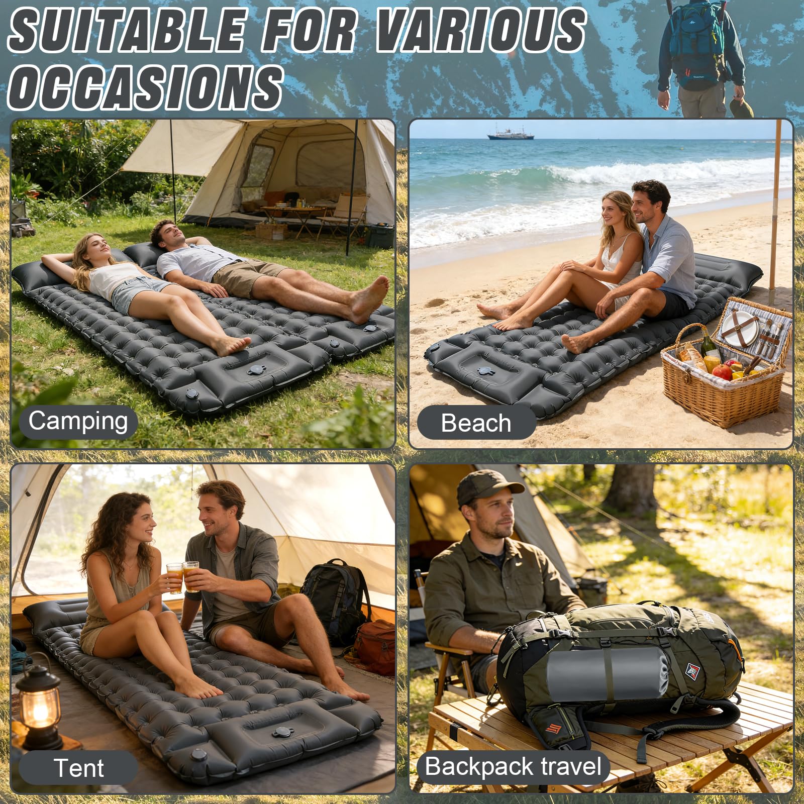 PQETBV Colchoneta Autoinflable para Dormir para Acampar, Utraligero Esterilla Inflable Portatíl Colchón Individual, concon Bomba de Pie para Camping, Exteriores, Viaje(Gris) — view 6