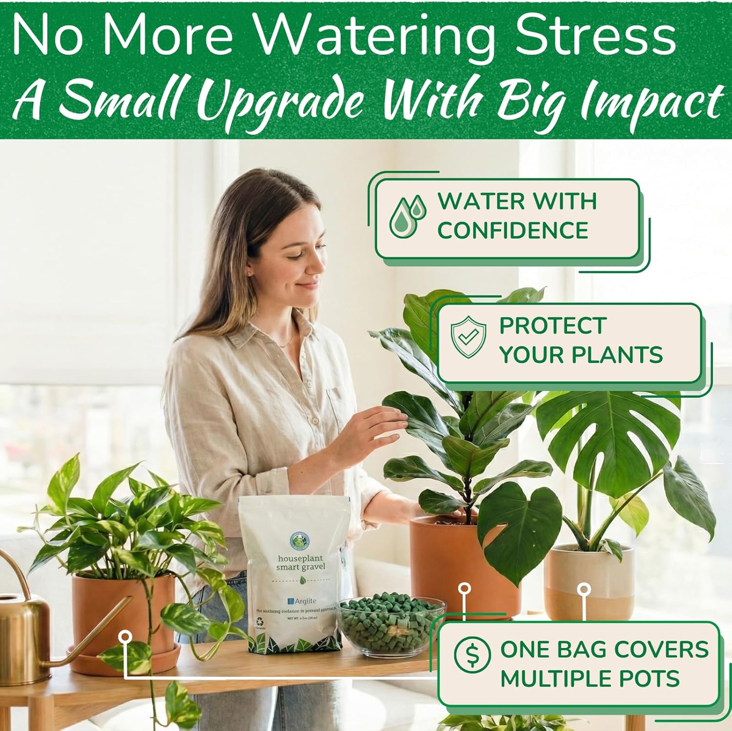Houseplant Smart Gravel – Improve Drainage, Prevent Overwatering & Root Rot, Support Strong Roots | Eco-Friendly & Reusable Drainage Rocks for Potted Plants | Sustainably Recycled Ocean Plastic | 32oz