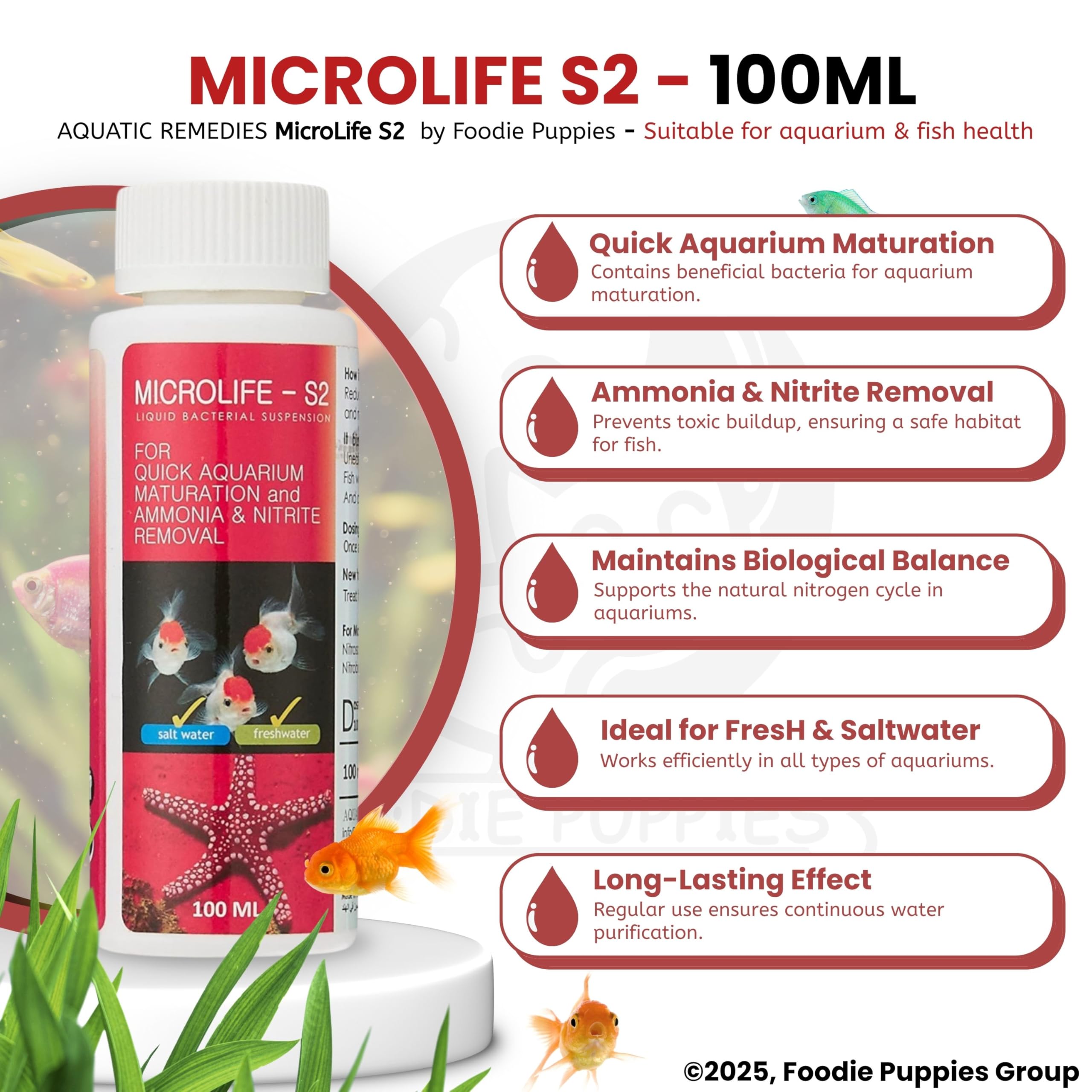Foodie Puppies Aquatic Remedies Aquarium Fish Tank Must Have Starter Combo (Stress Heal + Aquaria Clear + Micro Life S2) 3 * 100 ML - 3 Pcs Combo (Micro Life, Stres Heal & Aquaria Clear 100 Ml Each) 3