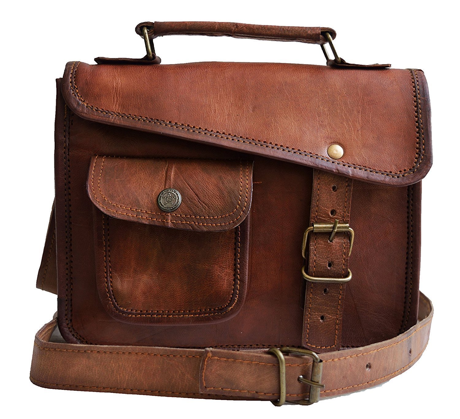 Leather Brown Messenger Bags for Men and Women