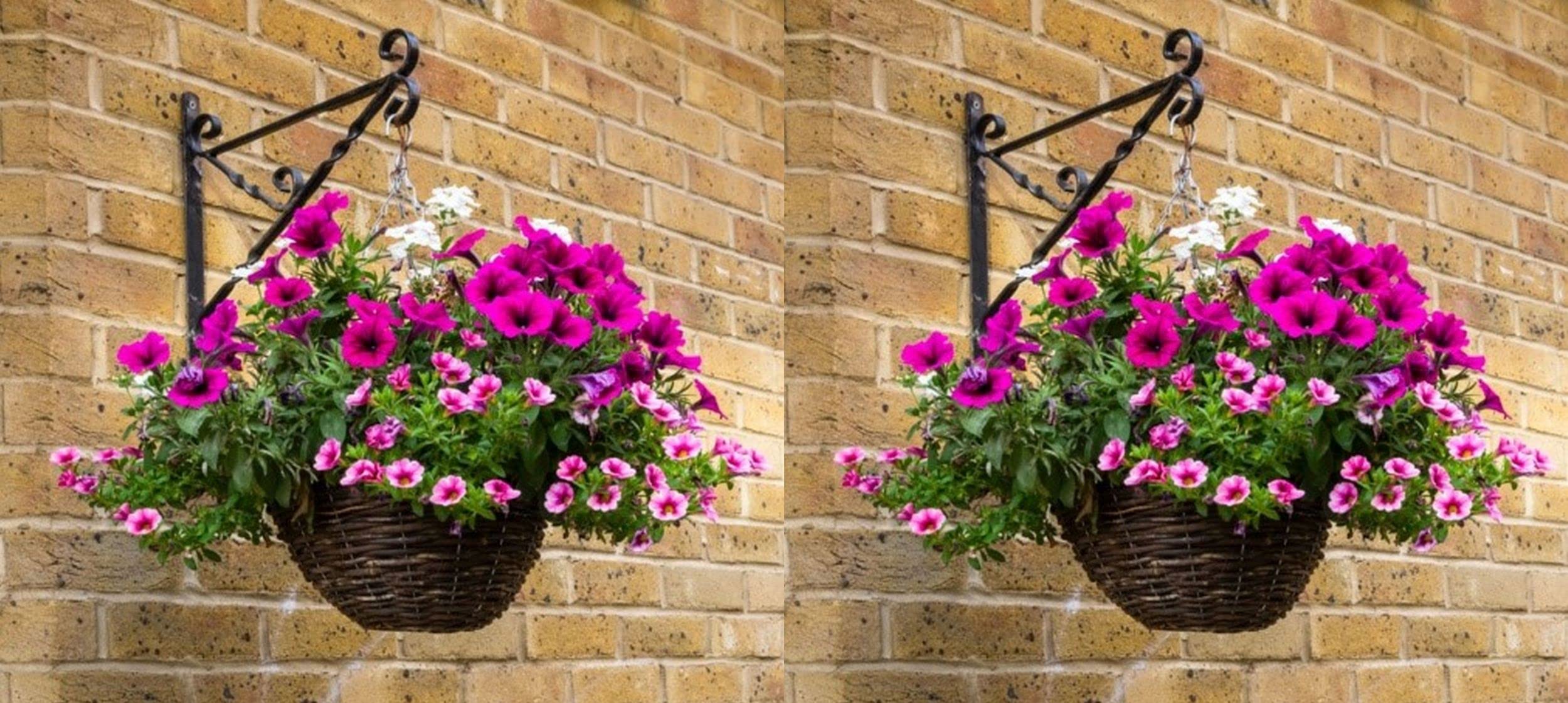 2 14"" Rattan Hanging Baskets Natural Woven Willow Flower Basket With Liner Chain