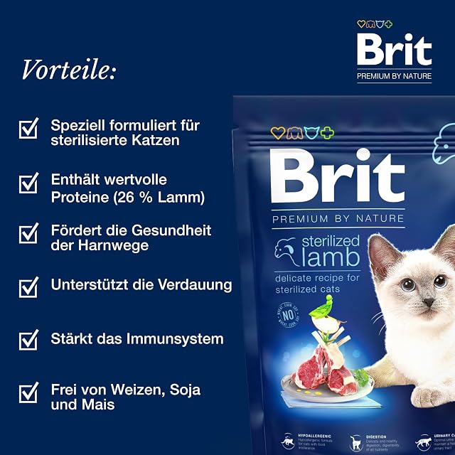 Foto 2 de 8 de BRIT Premium by Nature STERILIZED Dry Cat Food Lamb 8 kg