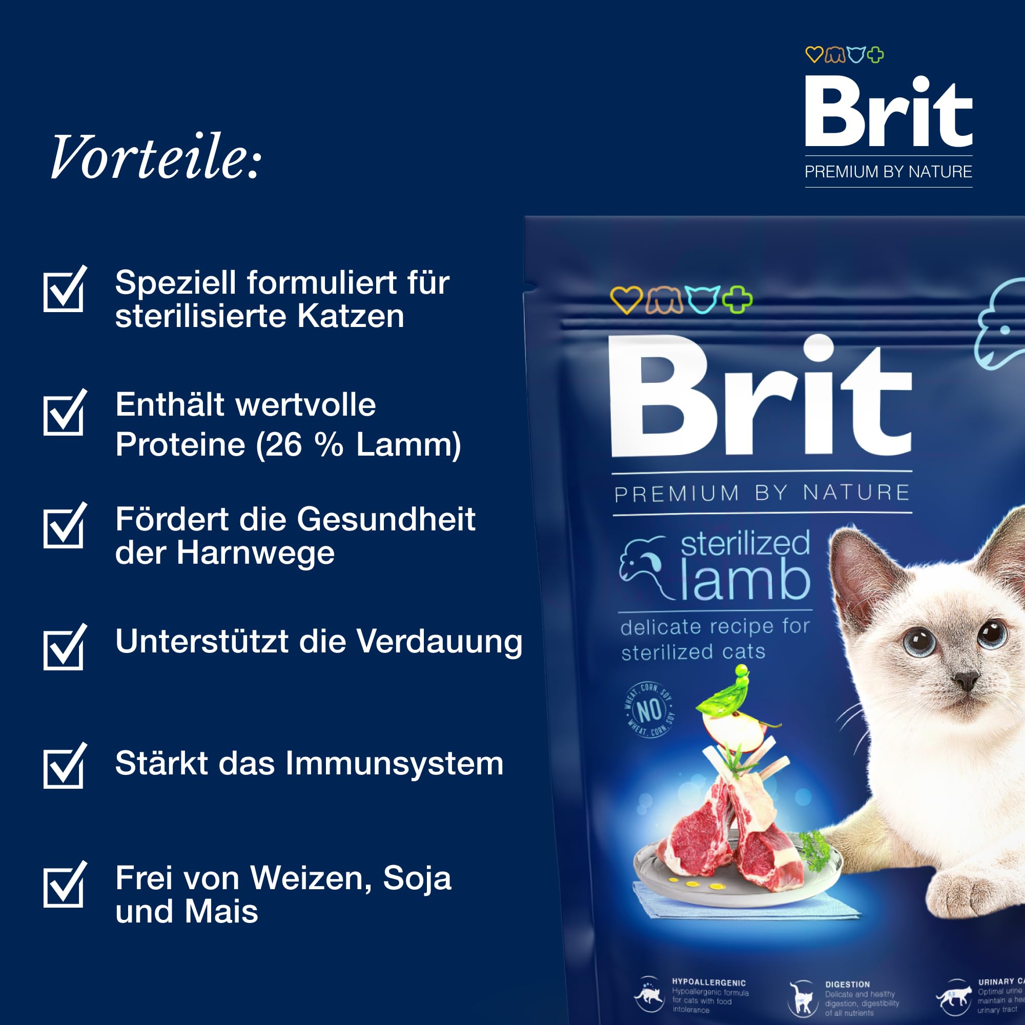 Brit Premium by Nature Trockenfutter für sterilisierte Katzen, Geschmacksrichtung Lamm, 8 kg