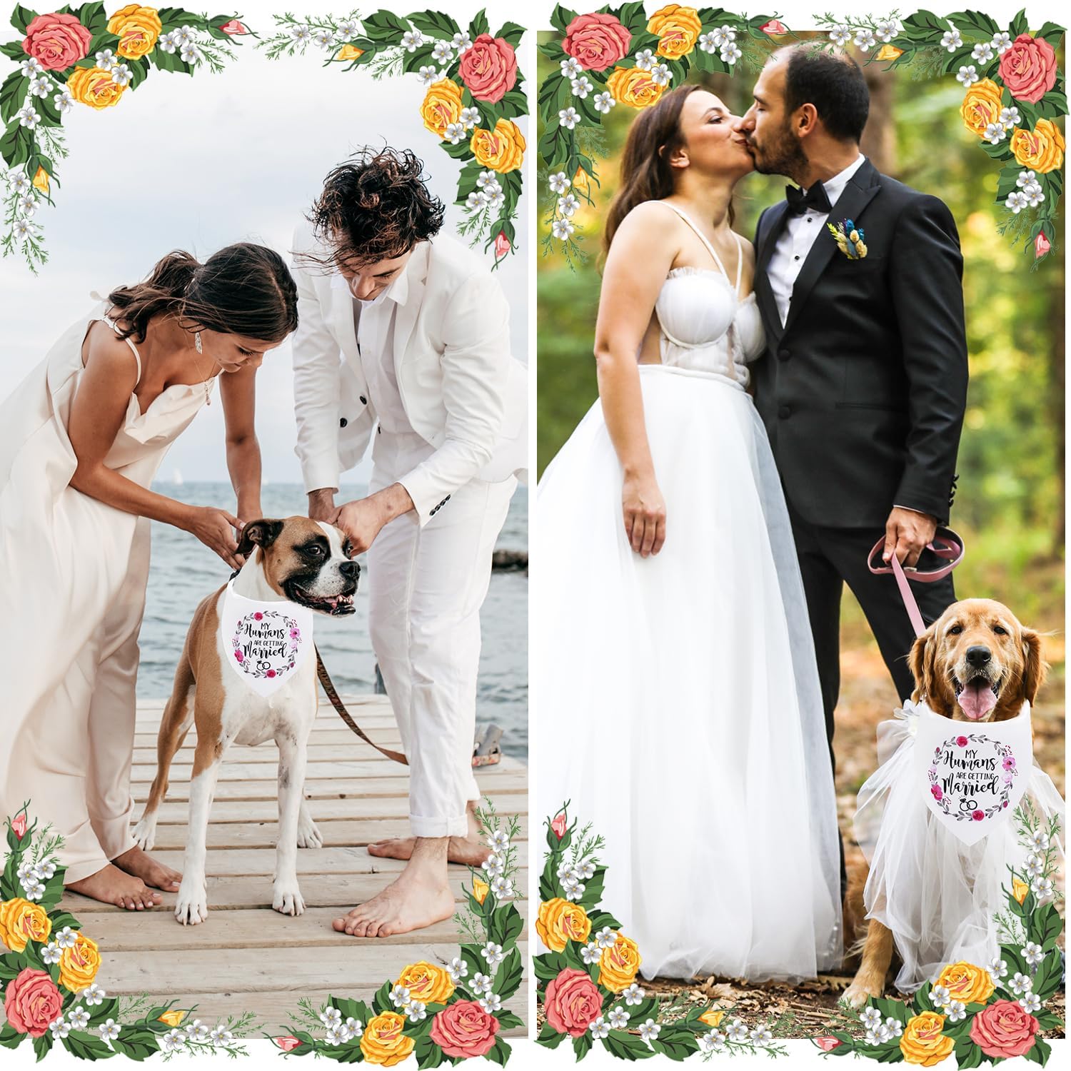 Seyezo Engagement Gifts, My Humans are Getting Married Dog Bandanas, Wedding Bandanas Engagement Outfit, Pet Scarf, Holiday Party Photo Decorations, Pet Accessories for Dog Lovers, Pink Floral image 5