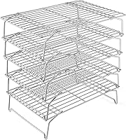P&P CHEF 5-Tier Stainless Steel Cooling Rack - Stackable Collapsible Oven Safe Baking Roasting Grilling Rack, Heavy Duty 15x10 Inch