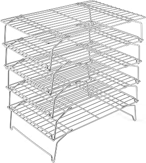 P&P CHEF 5-Tier Stainless Steel Cooling Rack - Stackable Collapsible Oven Safe Baking Roasting Grilling Rack, Heavy Duty 15x10 Inch