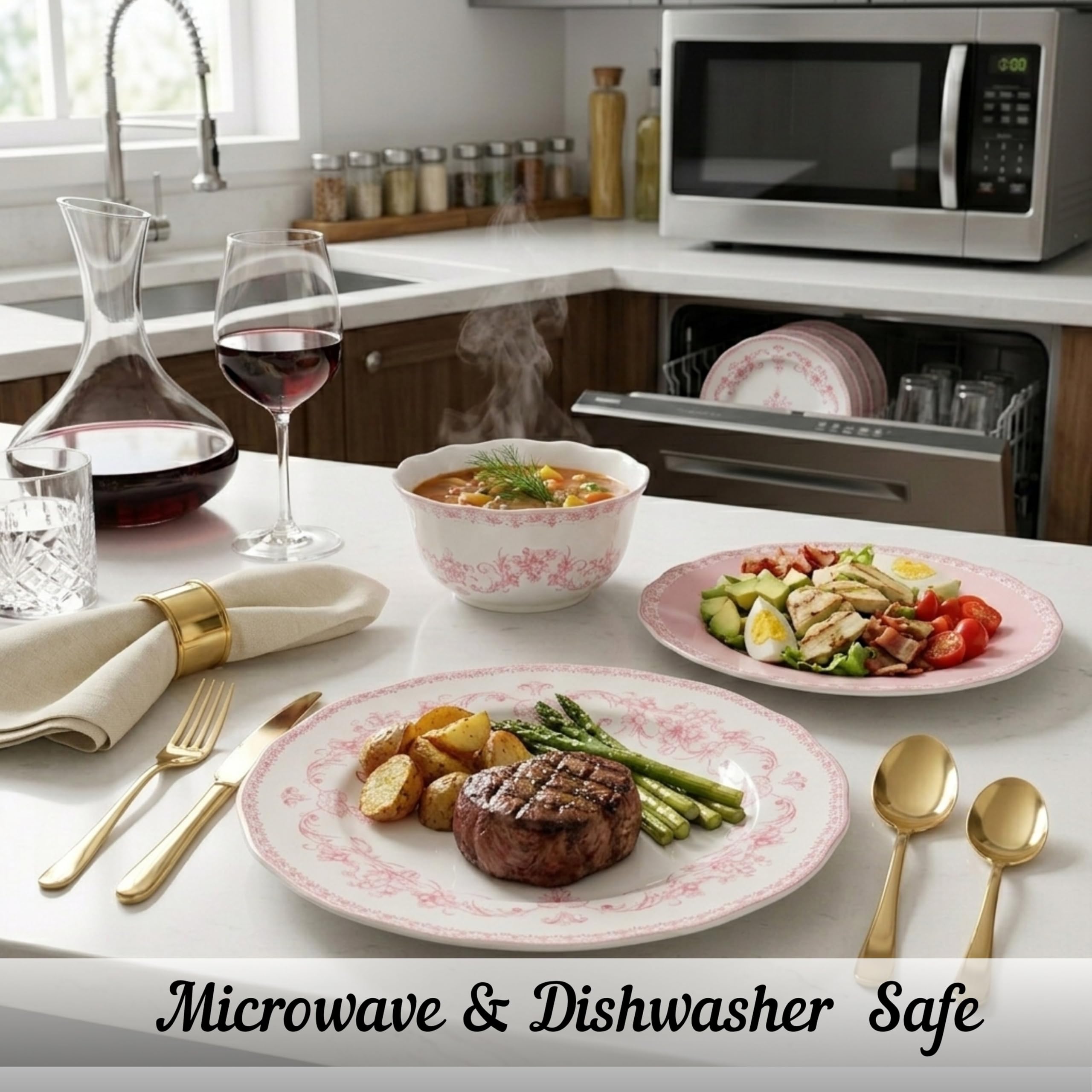 Amazon.com | 222 Fifth Genevieve 12-Piece Pink Porcelain