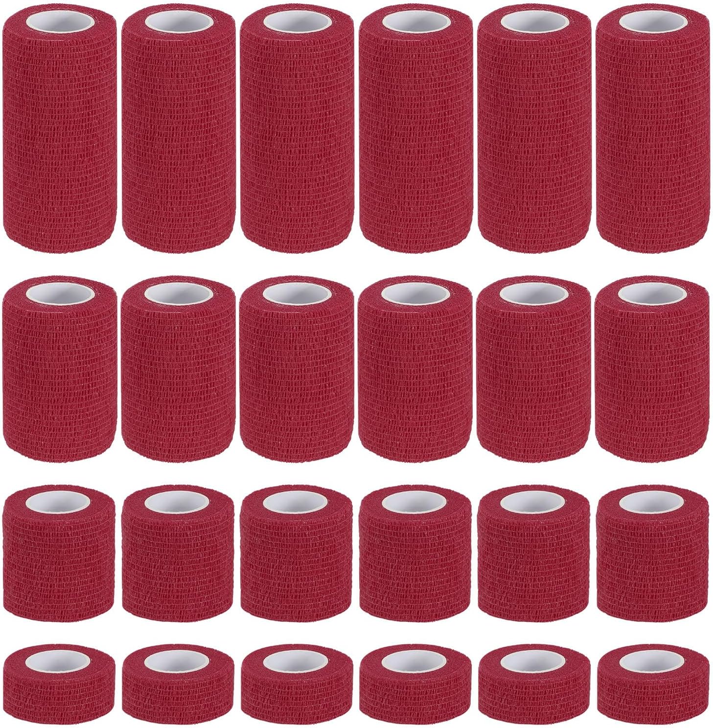 PATIKIL 1"/2"/3"/4" Self Adhesive Bandage Wrap, 24 Pcs 5 Yard Elastic Self Breathable Self Adherent Wrap Tape for Stretch Athletic Sports Wrist Ankle Outdoor Tape, Dark Red