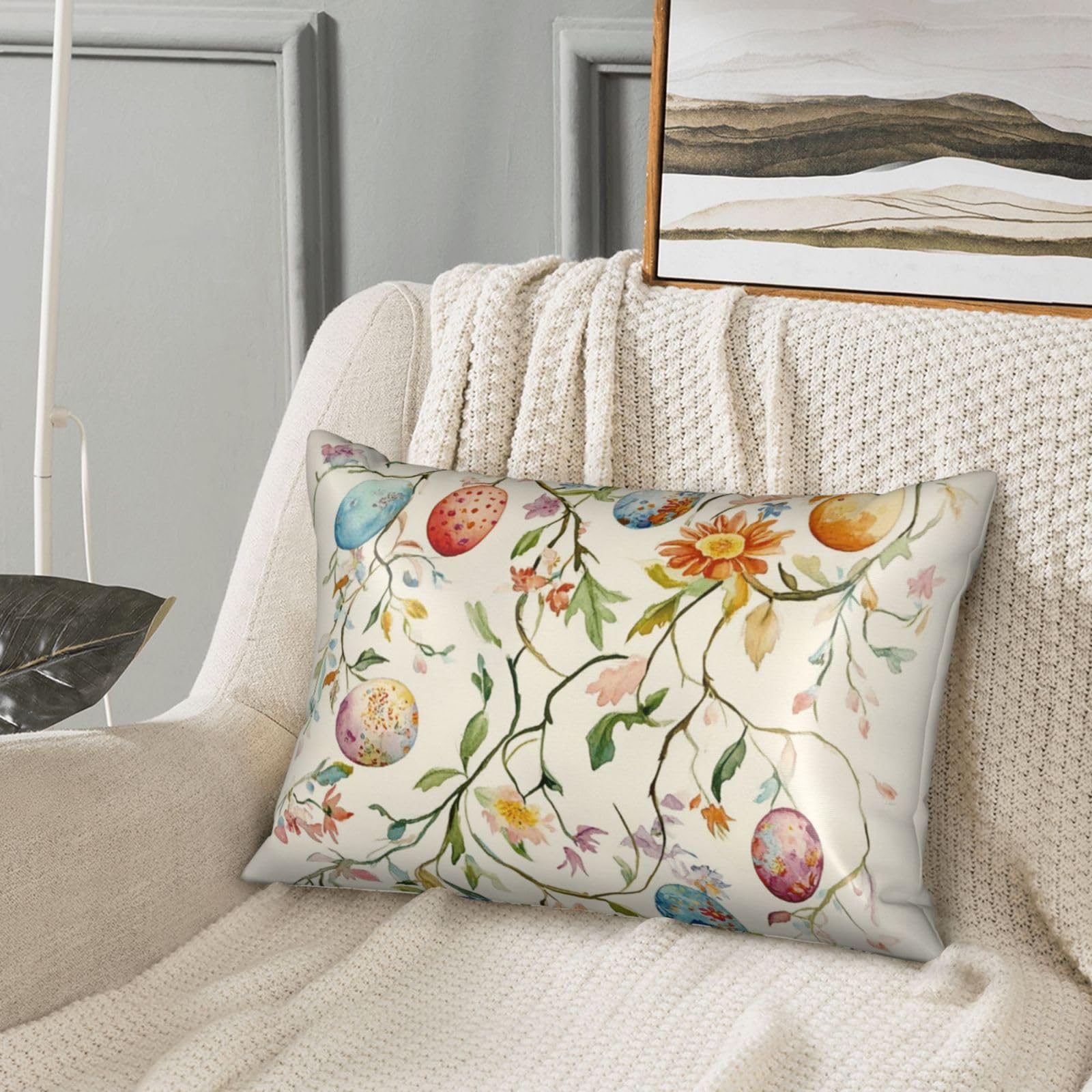 Retro Easter Eggs Satin Pillowcase Spring Florals Silk Pillow Cases for Hair and Skin Slipping Body Pillow Cover with Zipper Queen Size 20x30 Pillowcase Decorative for Kids Bedroom