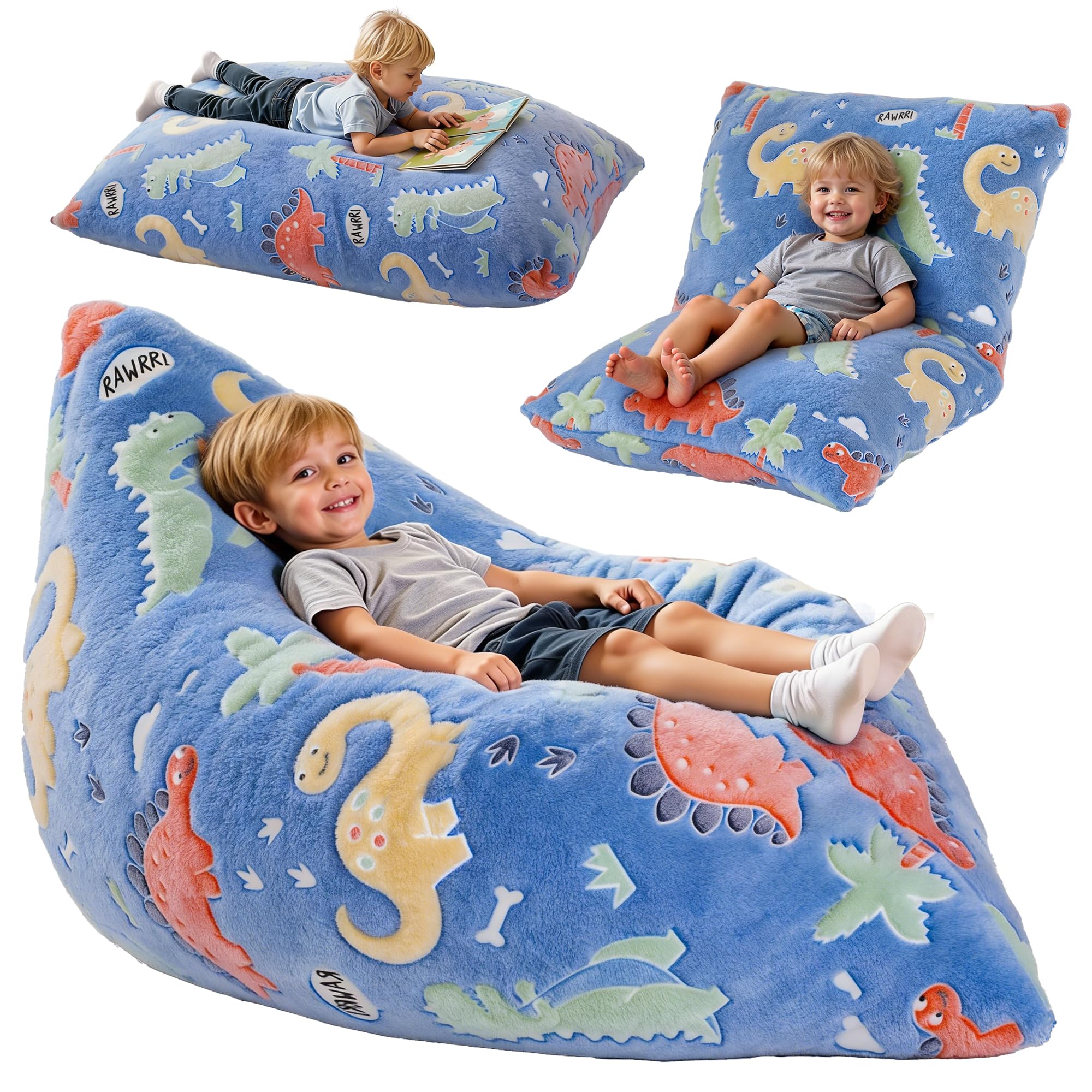 BRINJOY Sitzsack Kinder, 3-in-1 mit Memoryschaum-Füllung und abnehmbarem Bezug für Spielzimmer, Kinderbetreuung, Schlafzimmer, Faule Bodenmatte-Liege für Jungen und Mädchen