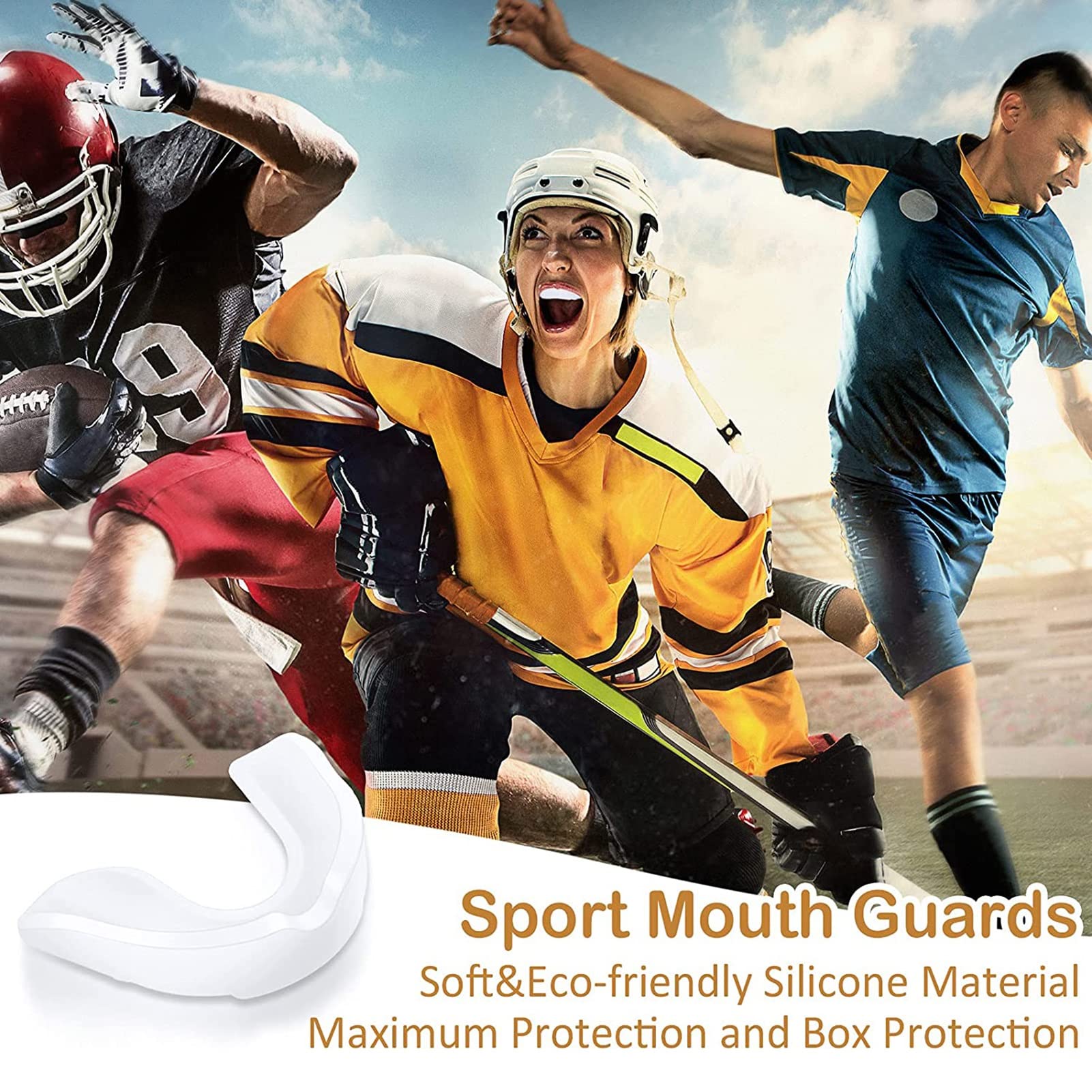 6 Protège-dents, Protège-dents EVA Sports Avec Étui Transparent, pour Le Judo, Le Grappin, Le Combat Libre, Le Hockey Sur Glace, Le Rugby, Le BJJ, Le Baseball et Le Muay Thai