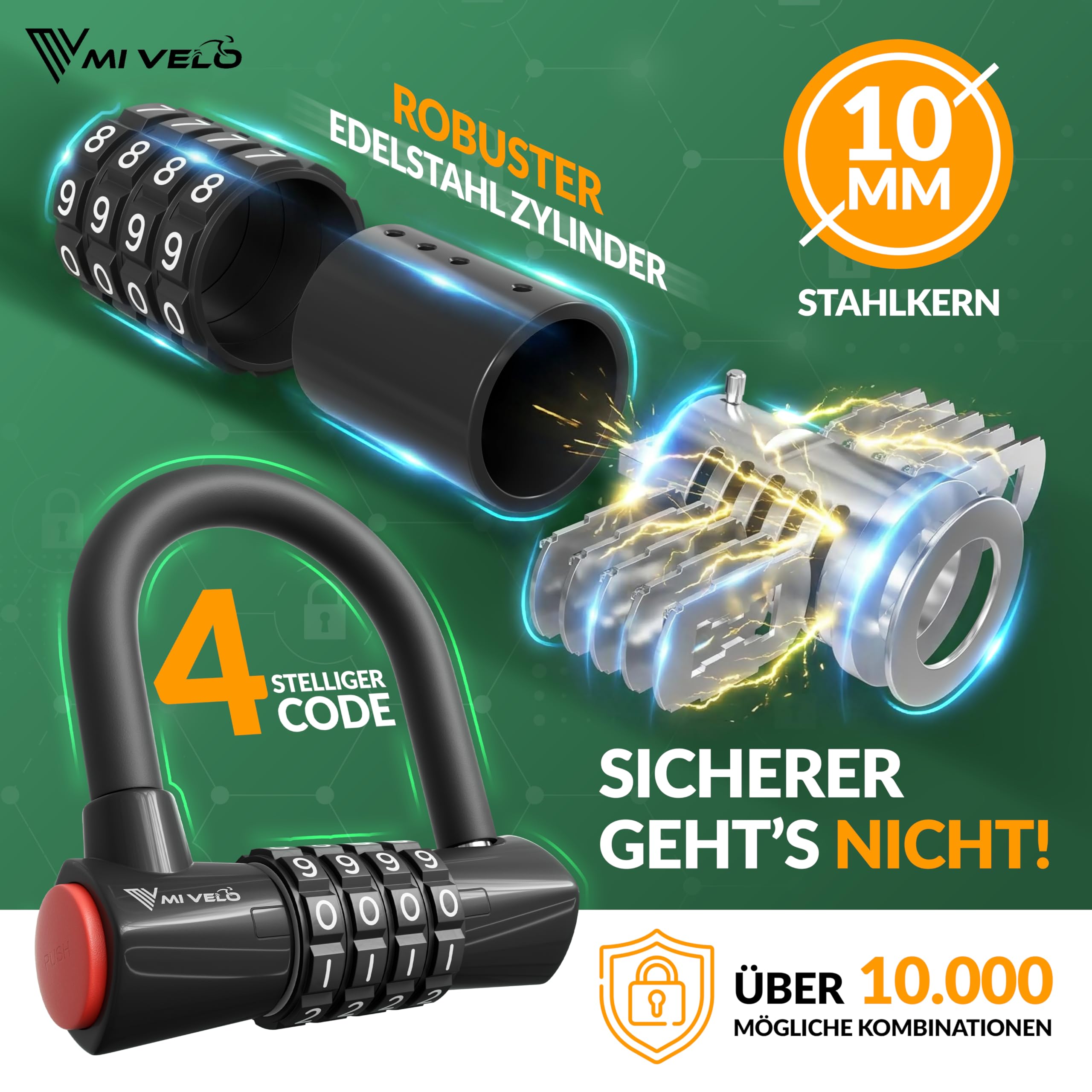 MIVELO Fahrradschloss Kabelschloss 2M lang mit Zahlencode - Schloss mit Stahlkabel für Fahrrad, Gartenmöbel uvm. - 200cm Zahlenschloss mit 10.000 möglichen Kombinationen (2 Meter mit Zahlencode)