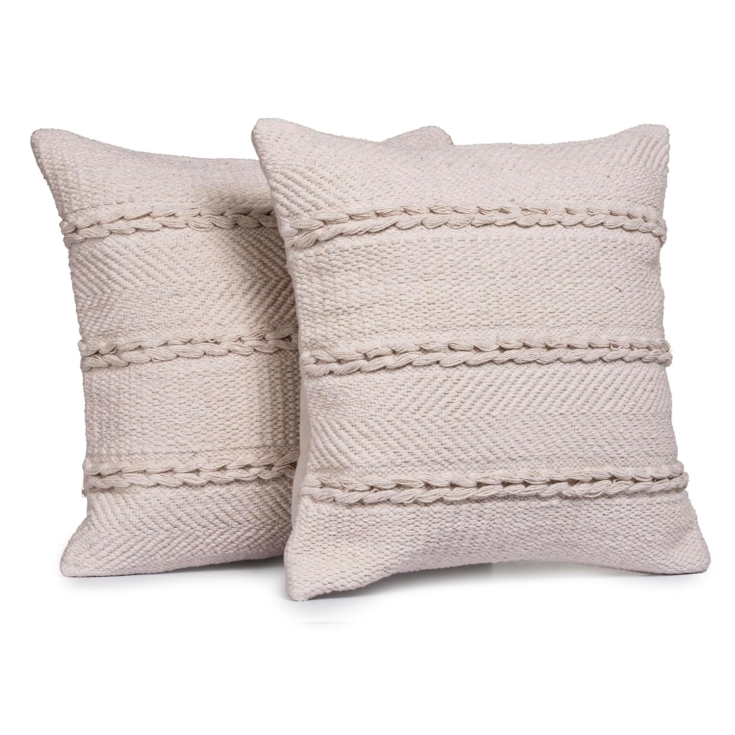 Buy Pipal Set of 2, Handloomed White Throw Pillow Cover, Decorative
