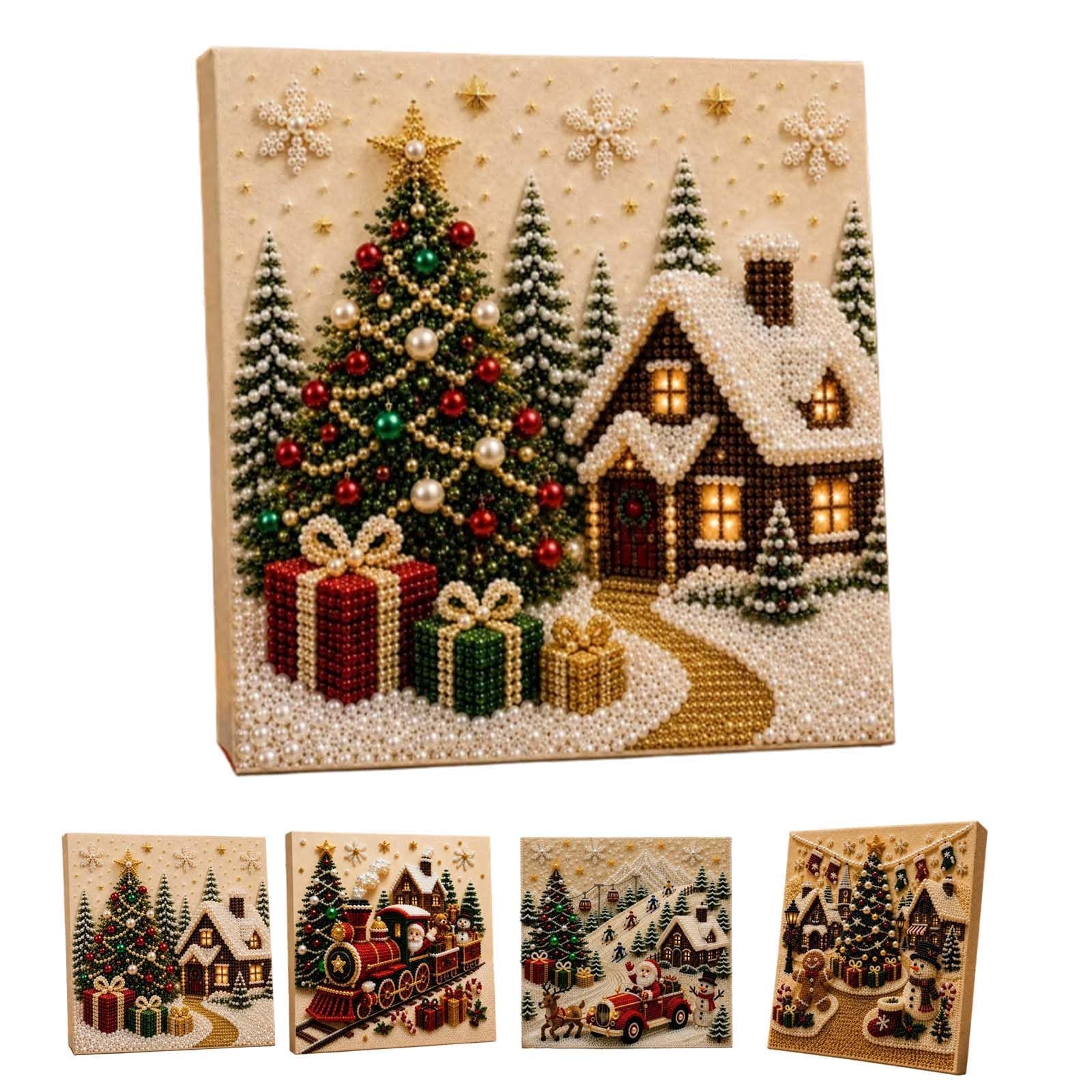 Megatwix F Diy Christmas Pearl Diamond Painting Art Kit With Rame, Christmas Pearl Beads Art Craft Or Adults & Beginners, Gemstone Diamond Dots Beads Painting Or Home Wall Decor,