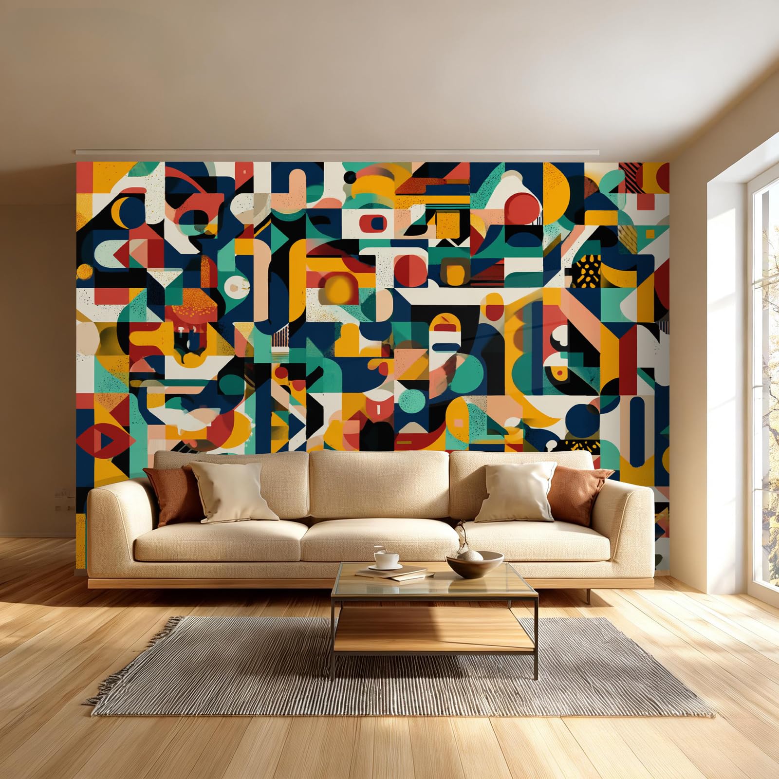 Papier peint impression géométrique autocollant pour relooker un mur sans colle