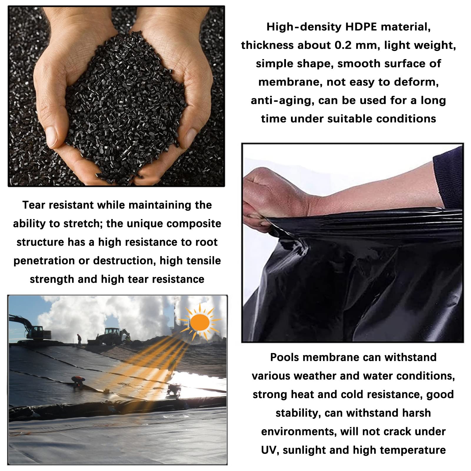 Genérico Revestimientos Flexibles Negros para estanques: Membrana Impermeable para estanques de Peces, Fuentes y Arroyos, fácil de Cortar, lámina Duradera para jardín, Revestimiento Impermeable para