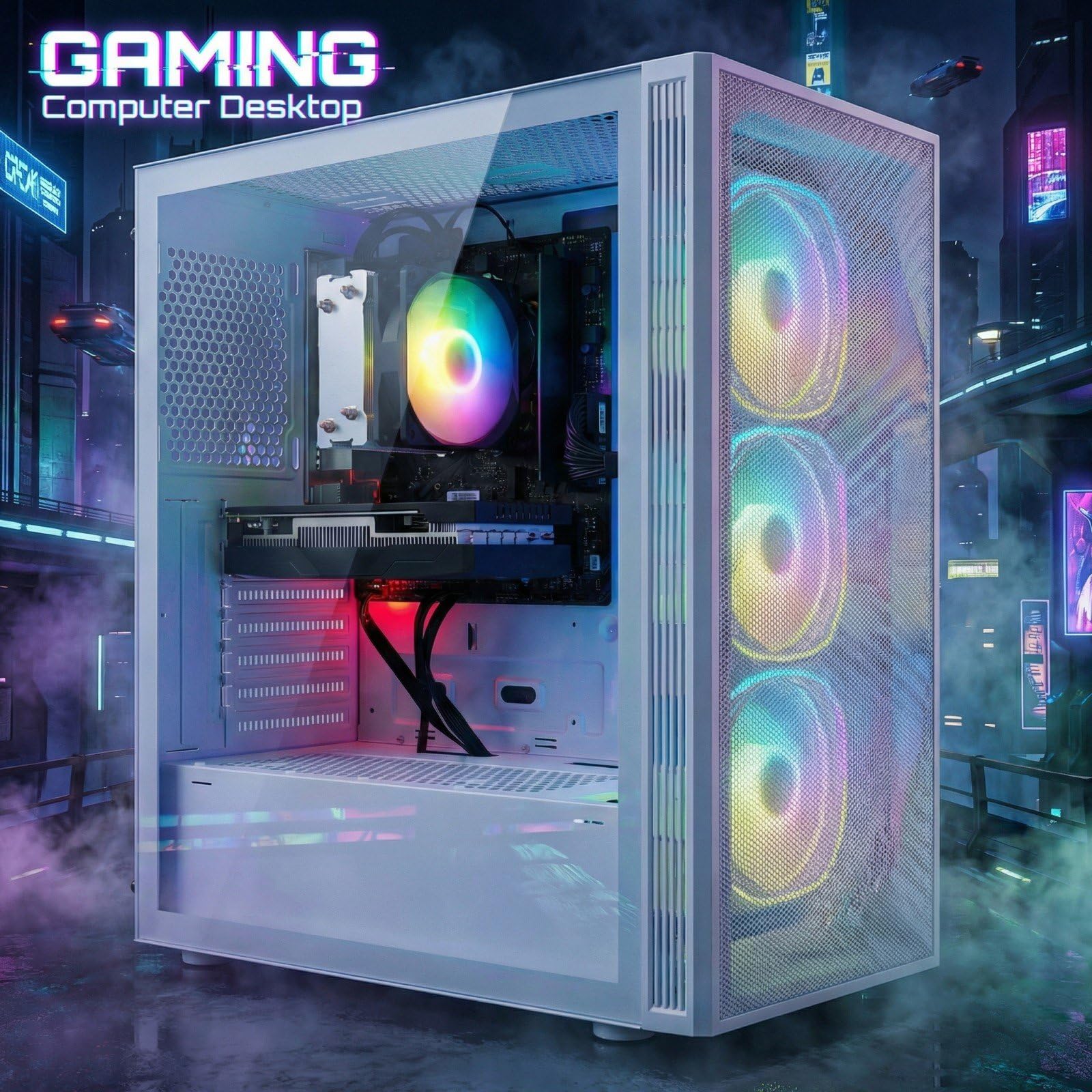 STGsivir PC Gamer Fixe, Ordinateur Gaming,GeForce RTX 3050 6Go GDDR6, Ryzen 5 5500 jusqu'à 4.2GHz,16Go DDR4 RAM, 512Go SSD, WiFi 6, BT 5.0, Ventilateur RGB x3, Windows11 Pro