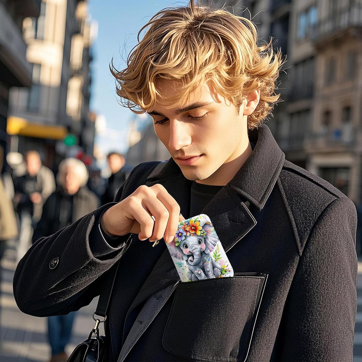 Small Credit Card Case Wallet for Women, RFID Blocking Mini Slim Leather Card Holder Wallet, Purple Baby Elephant, Pocket Business Card Case with Zipper Card Holder - Image 7