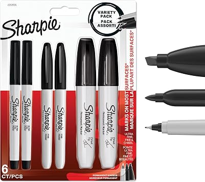 Sharpie Permanent Marker Pens Variety Pack | Ultra Fine, Fine & Chisel Tip Markers | Black Ink | 6 Count
