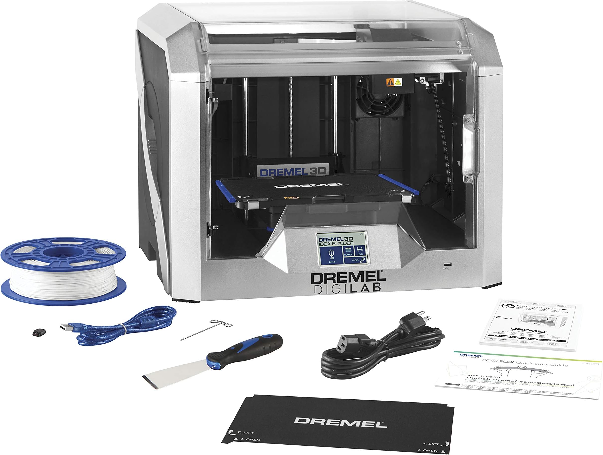 Dremel DigiLab 3D40-FLX-01 3D Printer with Filament, Flex Build Plate, Enclosed Housing, Auto 9-Point Leveling, PC & MAC OS, Chromebook, iPad Compatible, Network-Friendly