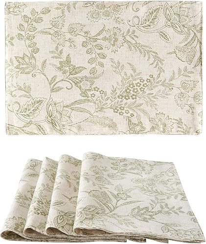 Miniatura 9 de JINCHAN Juego de 4 manteles individuales florales de lino rústicos para cocina, comedor, decoración de mesa de comedor, resistentes al calor,