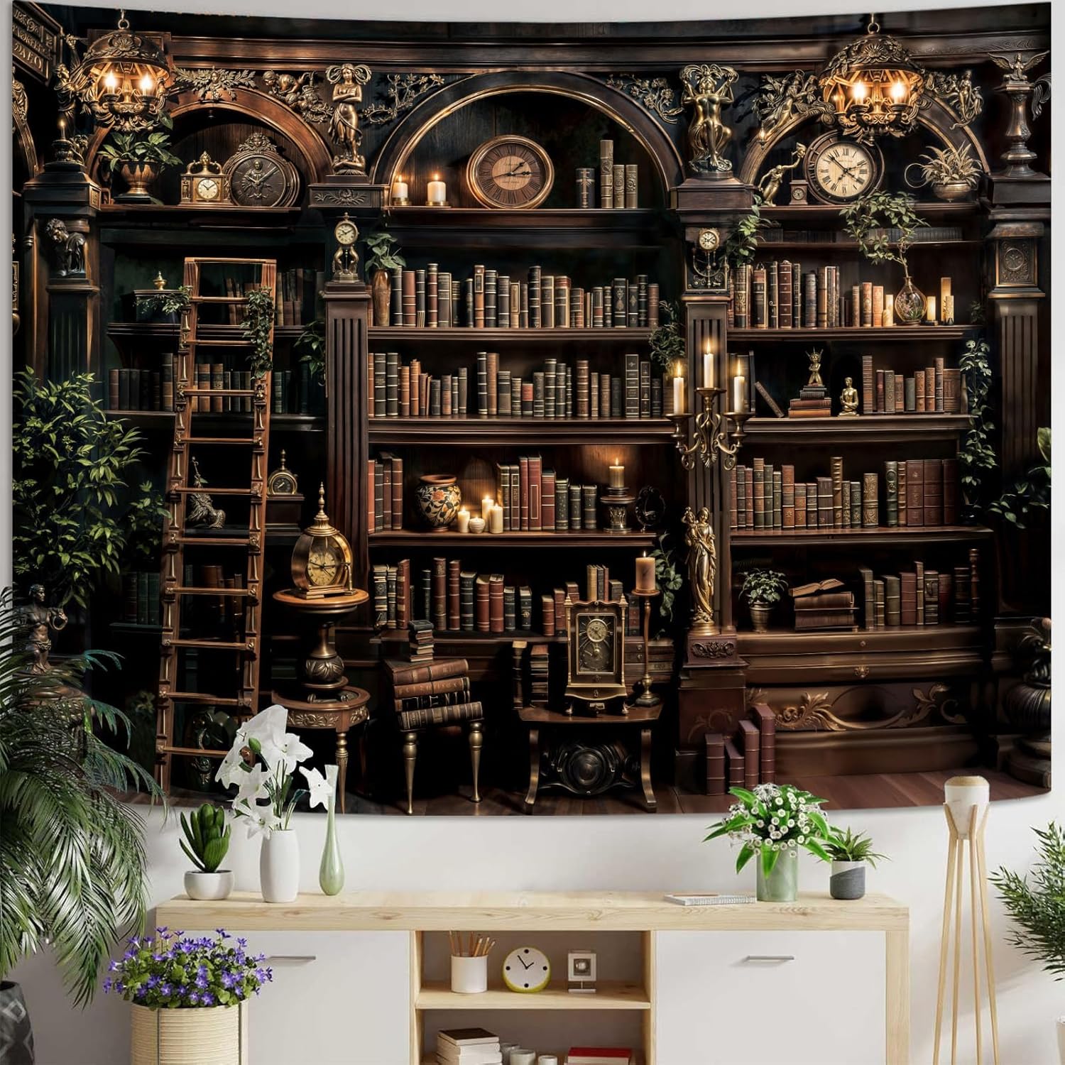 Spenlife Classic Bookshelf Tapestry Wall Hanging Vintage Library Wall Hanging Tapestry Old Books on Shelf Classical Study Room Student Study College Dorm Bedroom Living Room 70×90