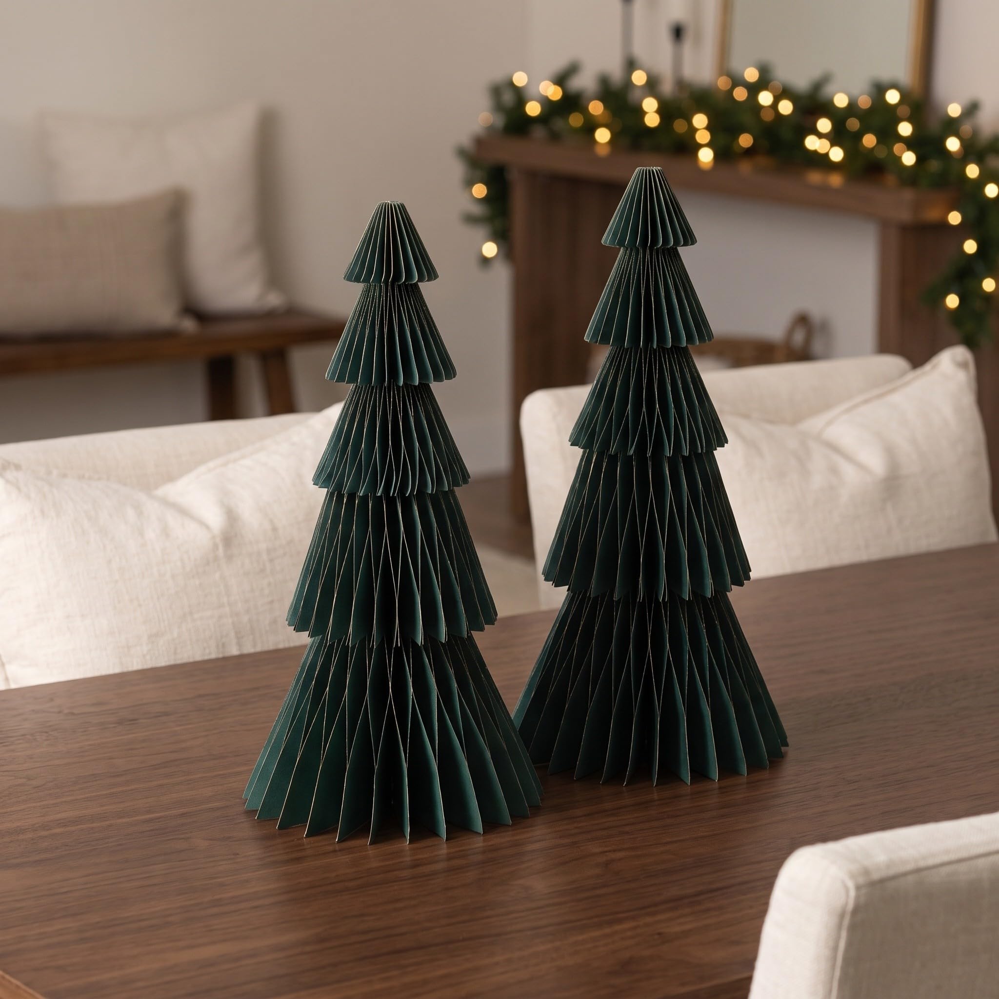 2 Piezas Árbol Navideño Verde Panal 3D de Papel 20 Pulgadas
