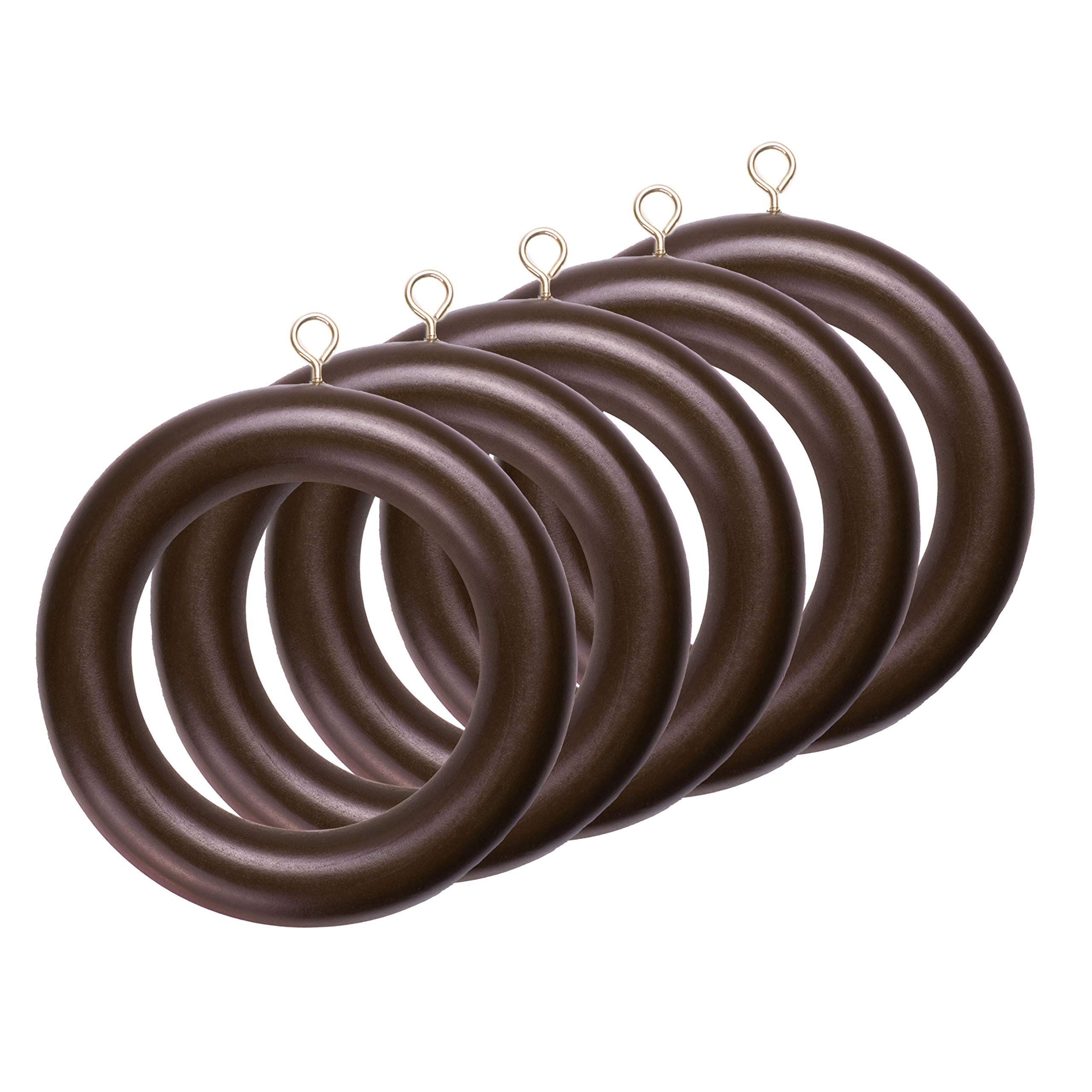 Drapery Curtain Wood Ring for 2 Inch Drapery Rod Espresso Color Set of 5