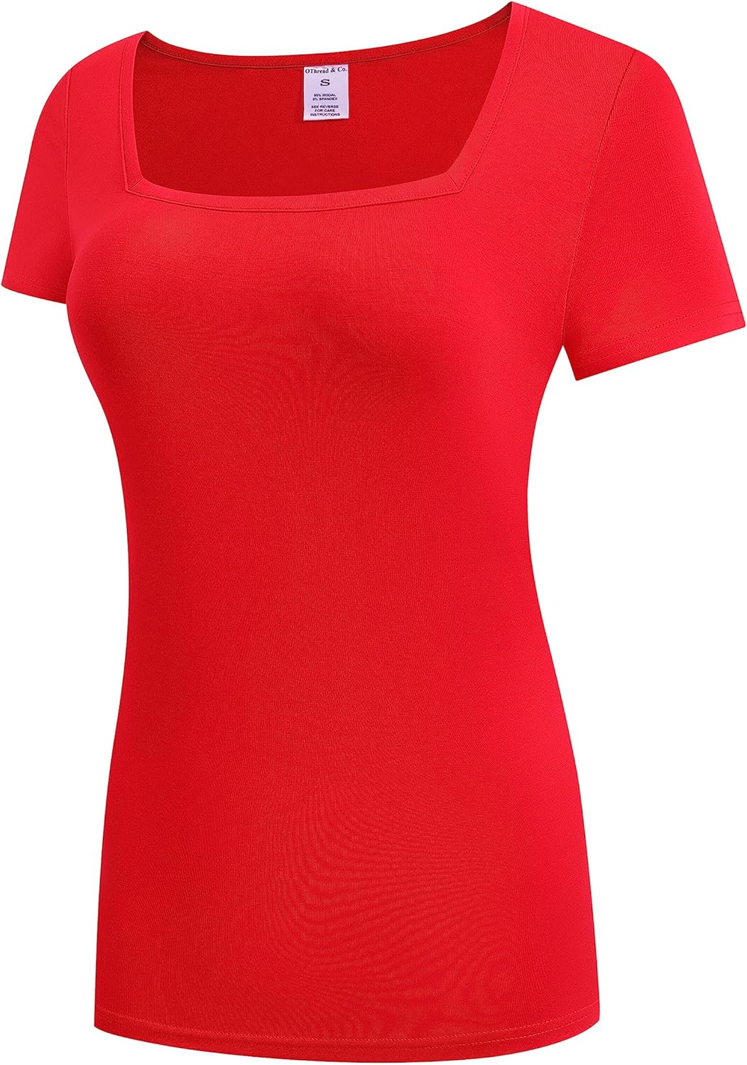OThread & Co. Women's Short Sleeve T-Shirt Comfy Square Neck Shirts Basic Stretch Layer - Image 2