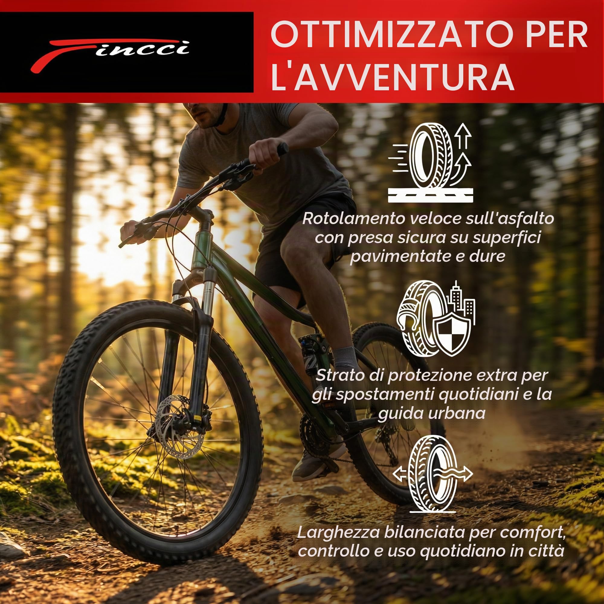 Fincci Copertone Bici 26 x 2.10 56-559 Pieghevole con Protezione | Copertone 26 x 2.10 con Protezione Antiforatura da 2.5 mm e Carcassa 27 TPI per Pressione 40-65 PSI - Set da 2