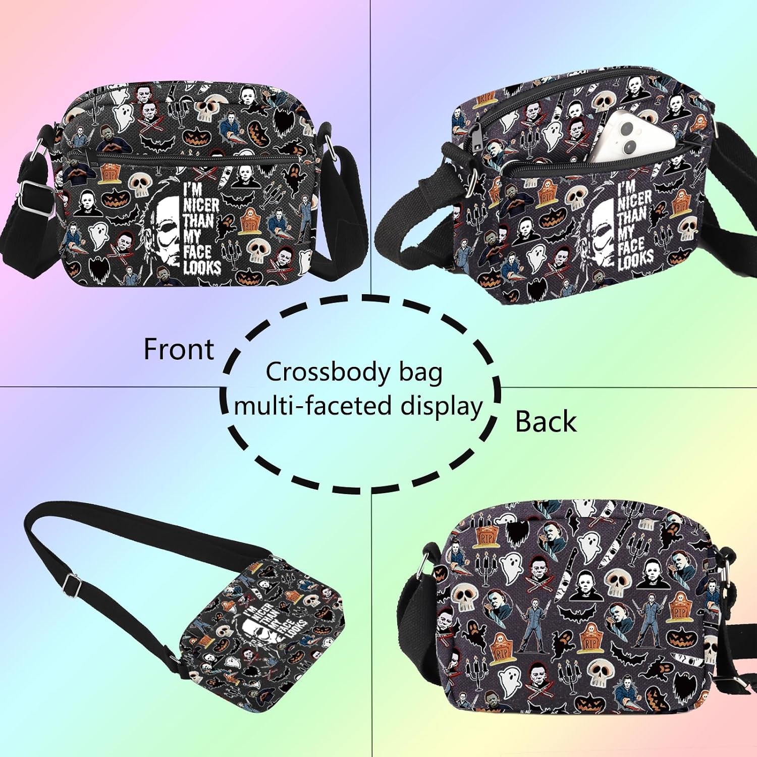 Scary Halloween Inspire Crossbody Bag Horror Movie Lover Gift Michael Scary Movie Merchandise Myers Killer Gift