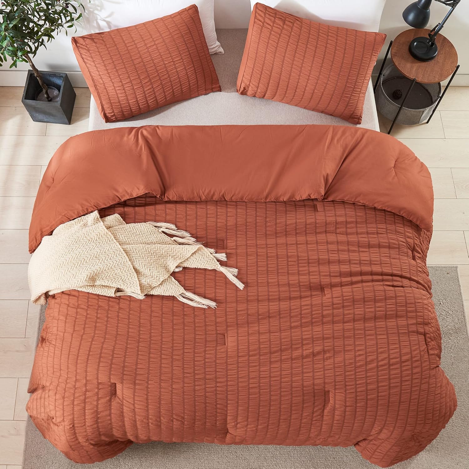 Andency Burnt Orange Boho Comforter Set Full, 3 Pieces Terracotta Rust
