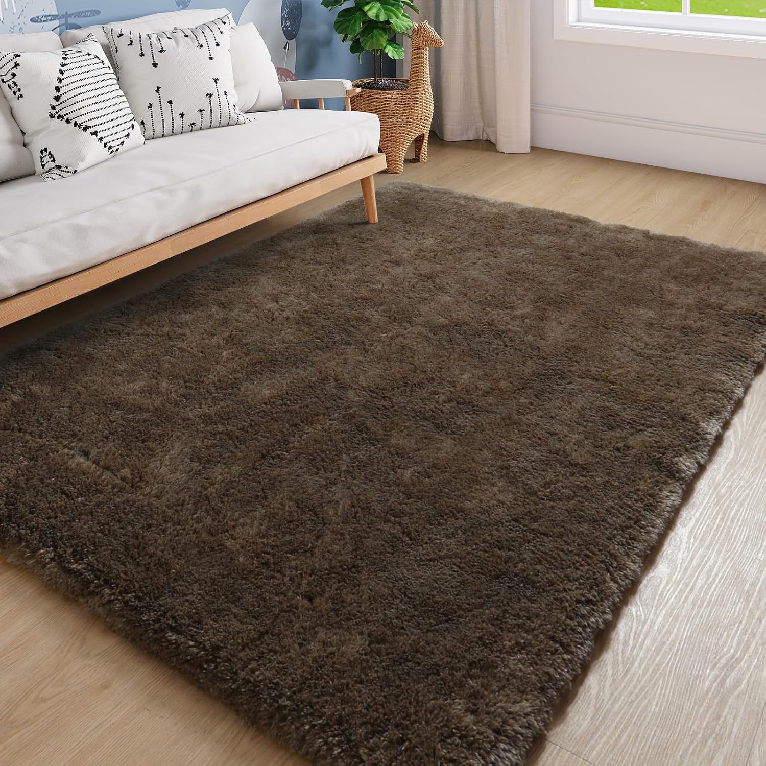 LIVEBOX Large Area Rug 5x7 for Girls Room, Soft Brown Rugs for Living Room Bedroom, Washable Fluffy Rug Carpet for Office, Non Slip Shag Nursery Rug for Baby Toddler Kids Room Home Decor