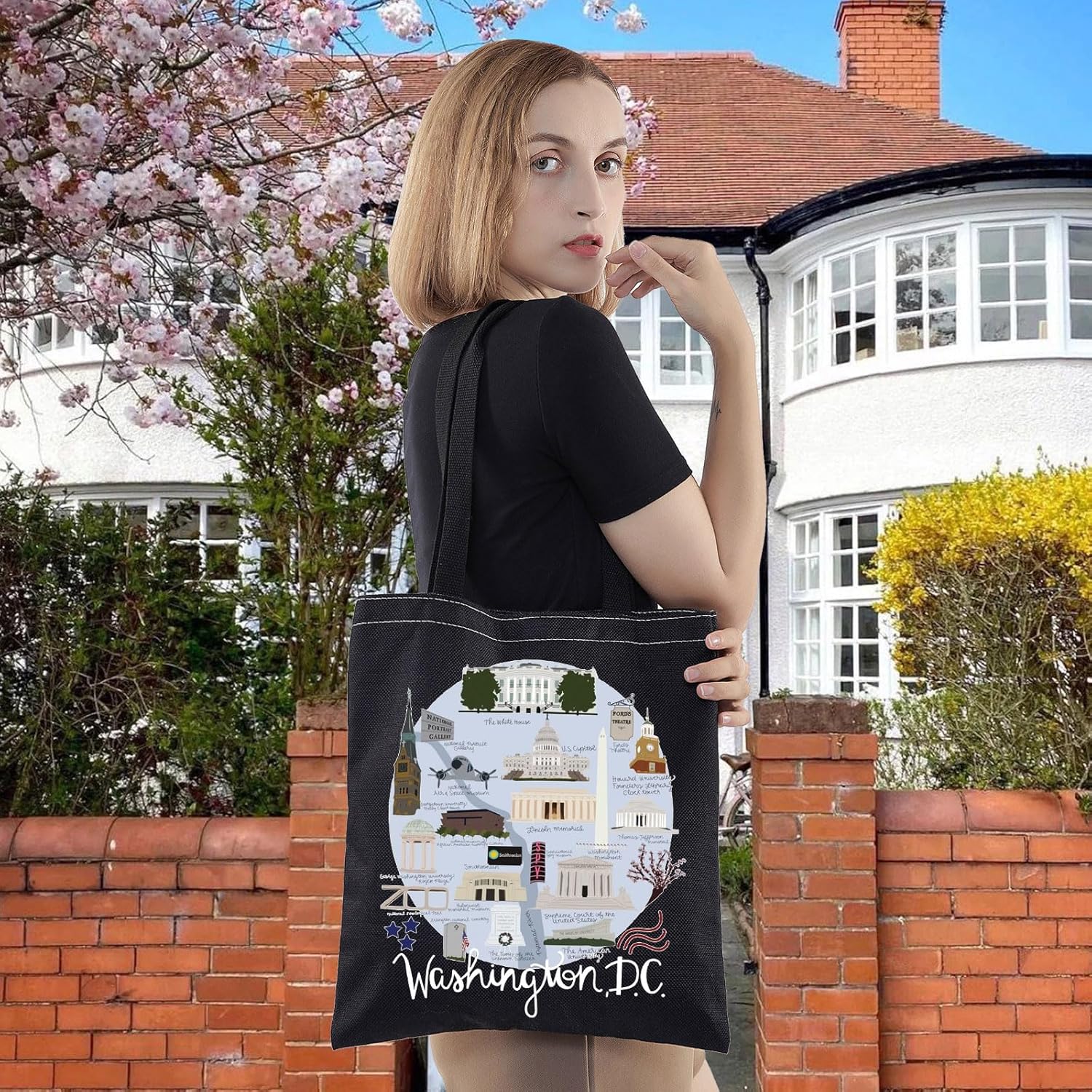 LEVLO Washington Dc Canvas Tote Bag The White House Travel Souvenir Gift Washington Dc Trip Shoulder Bag - Image 5