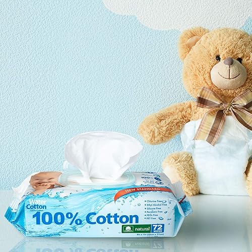 Miniatura 4 de Water Cotton Baby Wipes - Toallitas 100% biodegradables sensibles para bebés, aceite de almendras dulces, pantenol, blanco, aloe vera, 72 unidades