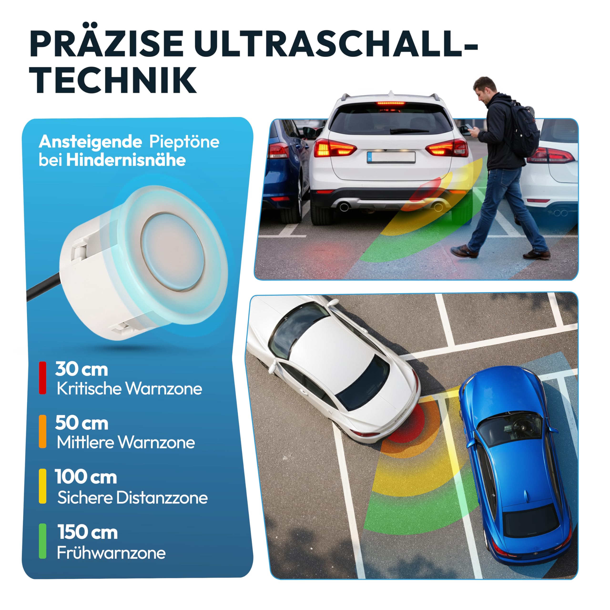 Einparkhilfe Set Vorne&Hinten Premium Display Rückfahrwarner PDC 8 Sensoren