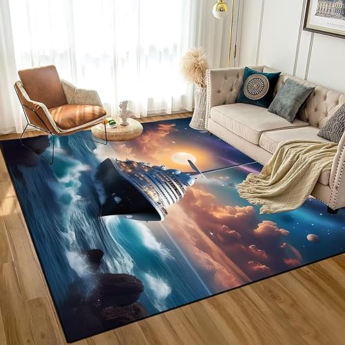 Miniatura 13 de Alfombra con Diseño de Galaxia y Planetas, Alfombra de Astronautas del Espacio, Alfombras Decorativas para Habitación de Niños Varones Adolescentes,