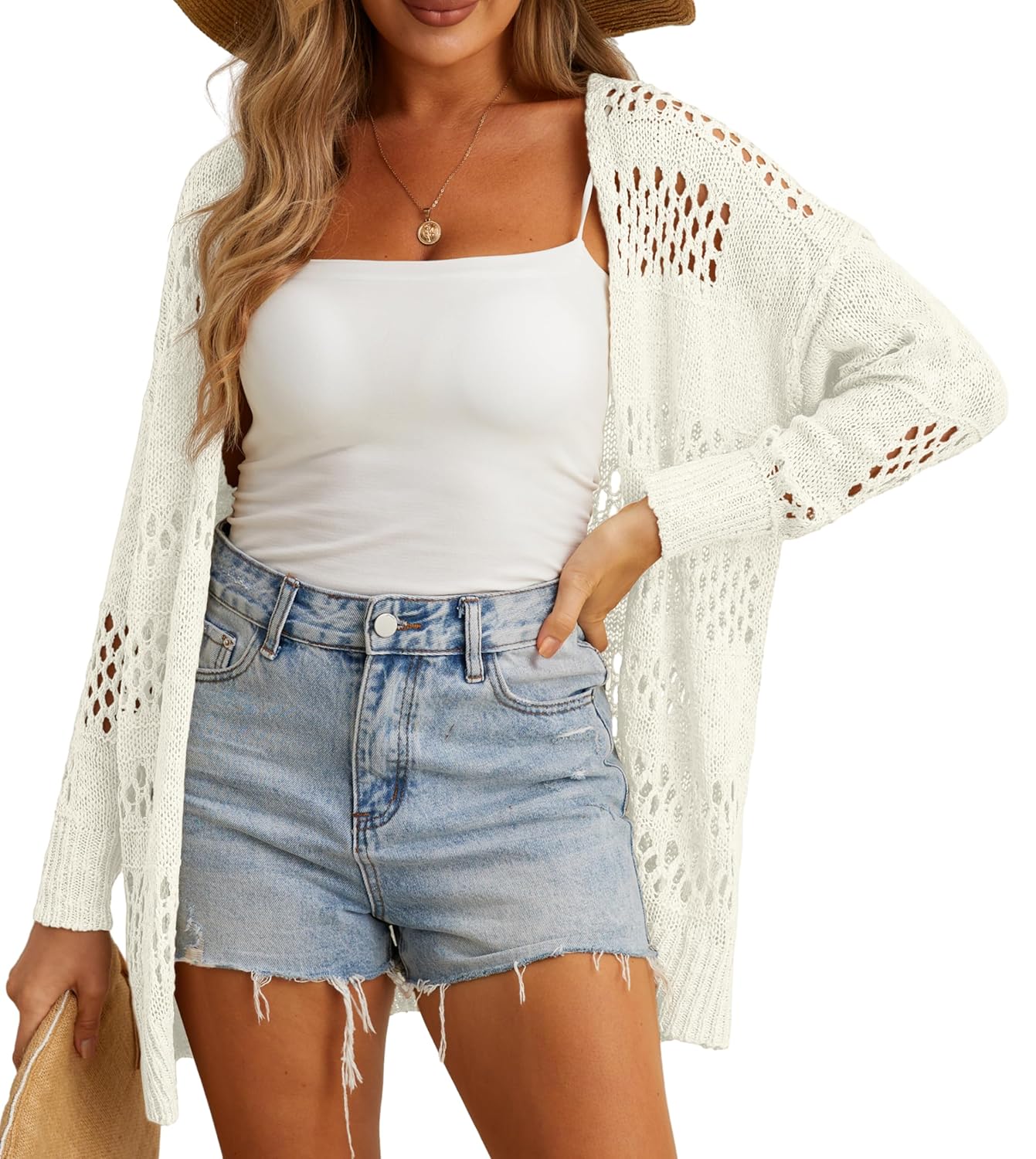 GRECERELLE Women Lightweight Summer Cardigan Sweater Breathable Open Front Cover Up for Beach Vacations
