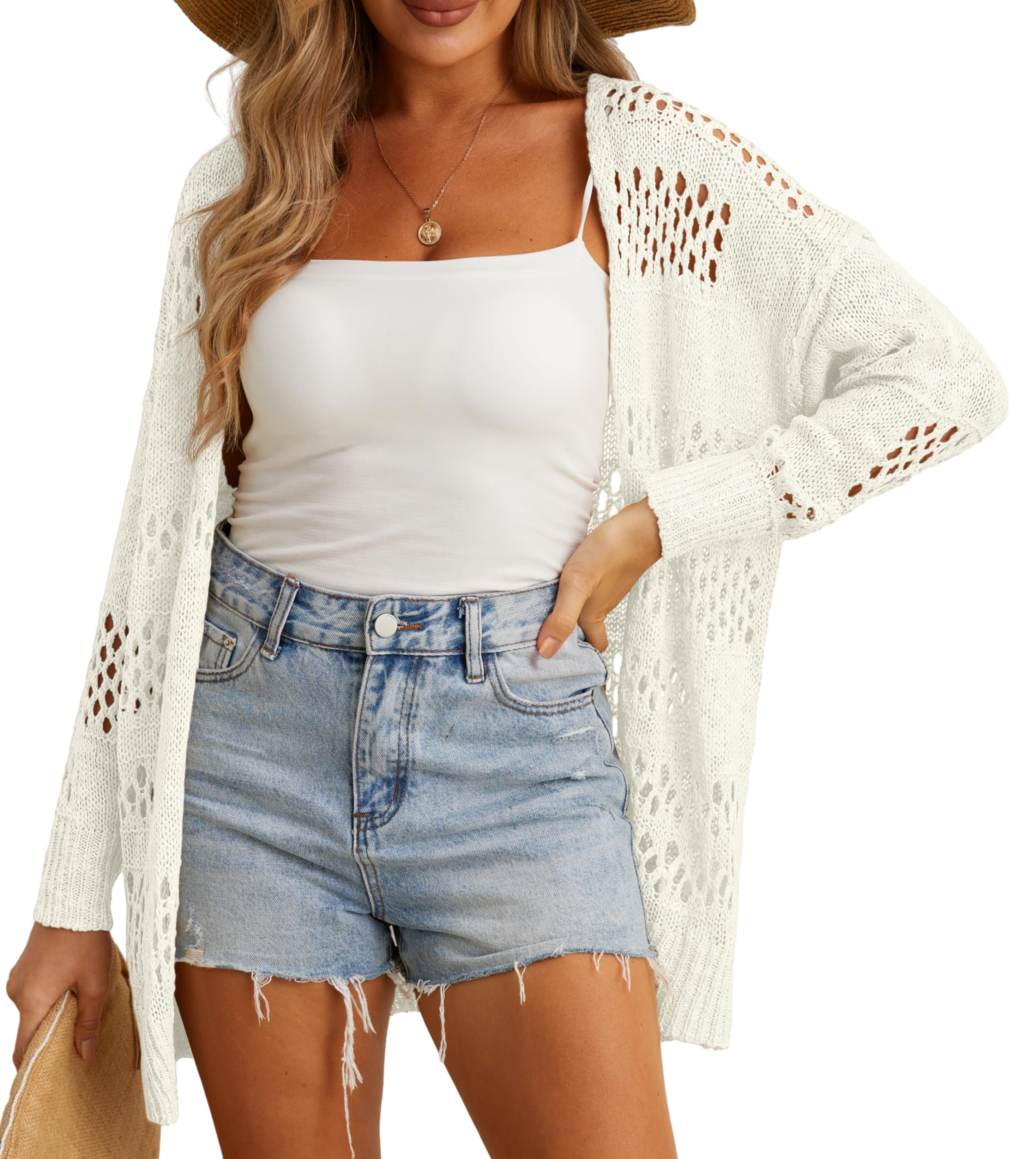 GRECERELLE Women Lightweight Summer Cardigan Sweater Breathable Open Front Cover Up for Beach Vacations