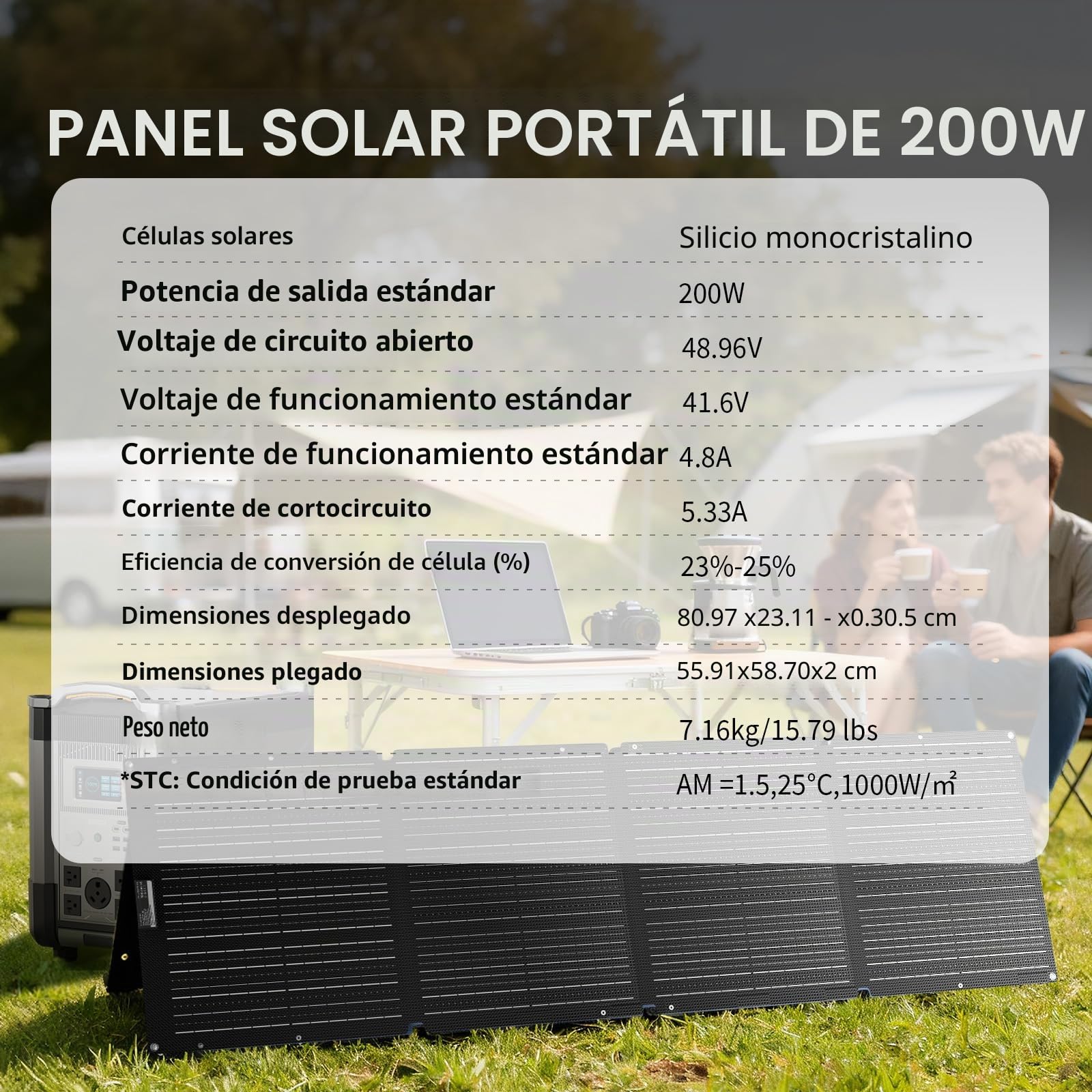 ALLPOWERS Panel solar portátil SE200 de 200 W, cargador solar plegable de alta eficiencia, IP68 impermeable, para generadores solares, camping, RV fuera de la red