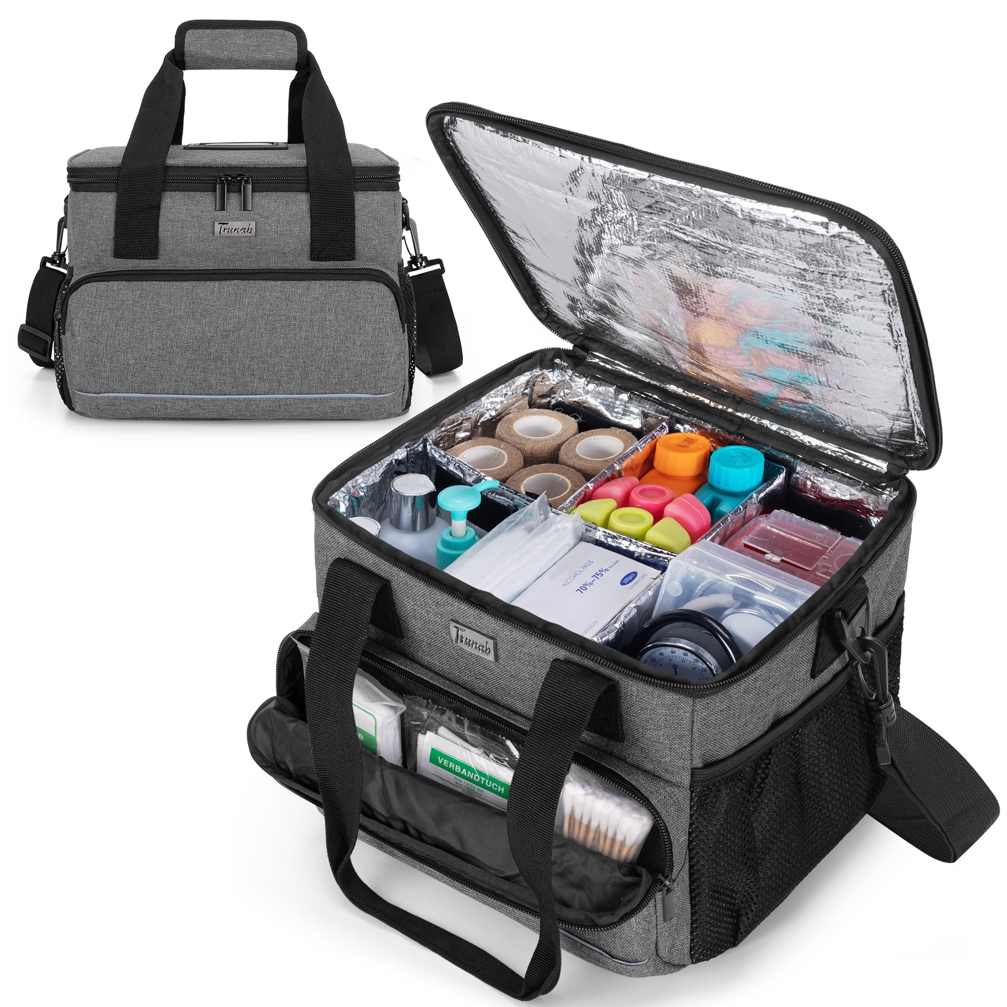 Trunab Borsa Medica Isolata con 5 Divisori Regolabili, Borsone per Insulina Resistente all'Acqua per Casa, Viaggio, Campeggio, Custodia Vuota - Design Brevettato, Grigio