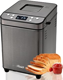 Rosewill 25-in-1 Bread Maker Machine: 2LB Loaves, 700W Dual Heaters, BPA-Free Pan, 15Hr Timer, Quiet Gray
